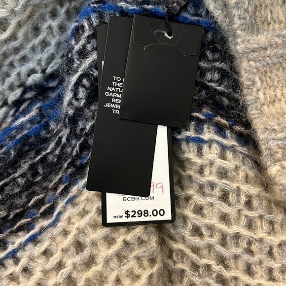 $298 NWT BCBGMAXAZRIA Sz2XS STRIPED OVERSIZED MOHAIR TUNIC SWEATER CERULEAN - Picture 10 of 11